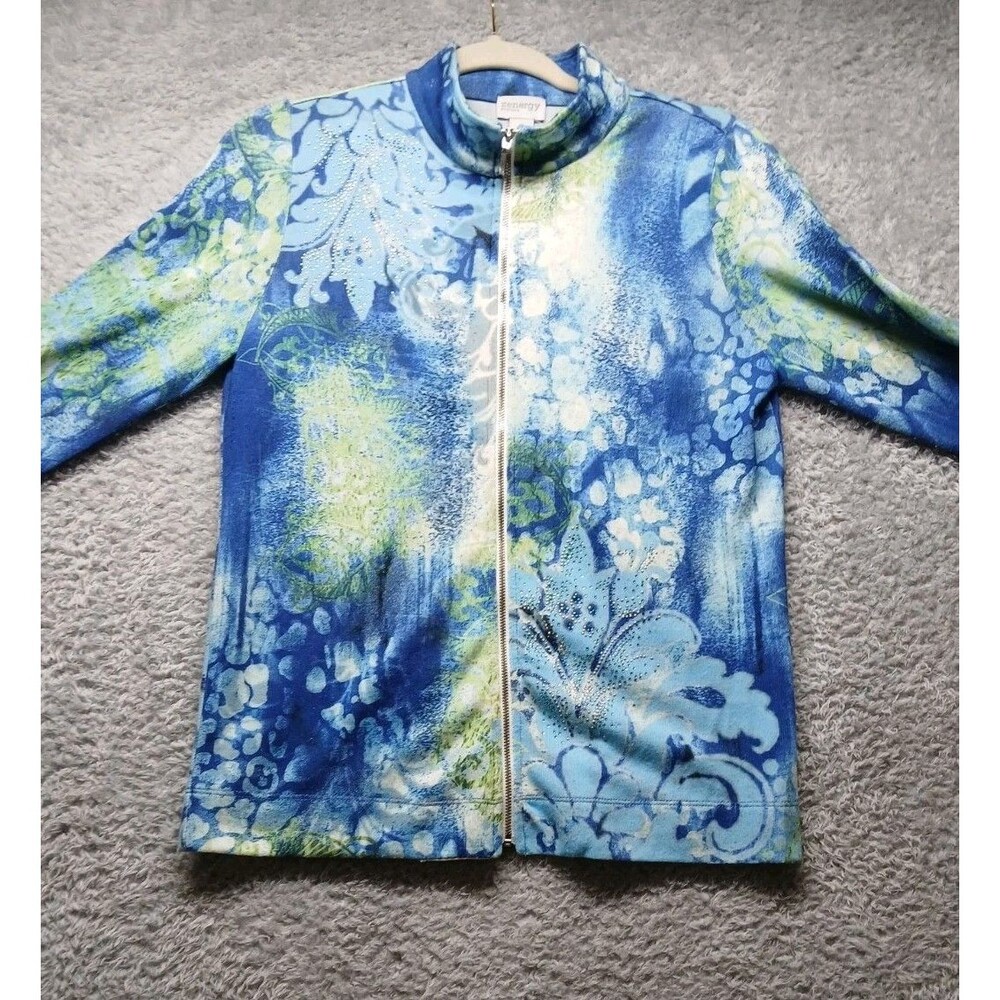 Chicos Zenergy Blue Green Full Zip Sweatshirt Size Small Colorful Athleisure